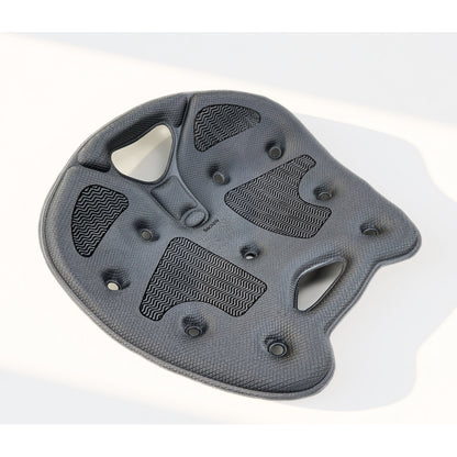 Contoured gray BackJoy ergonomic posture seat engineered to stabilize the pelvis and prevent lower back strain.